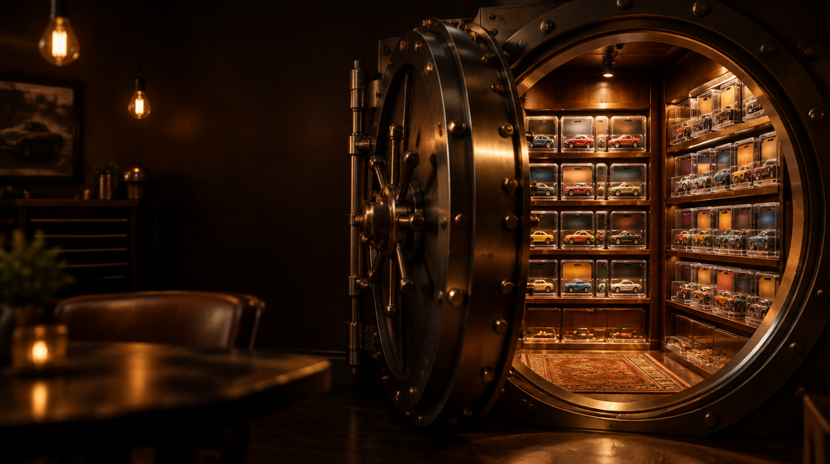 The Vault at Diecast Café: mint carded cars in protector cases