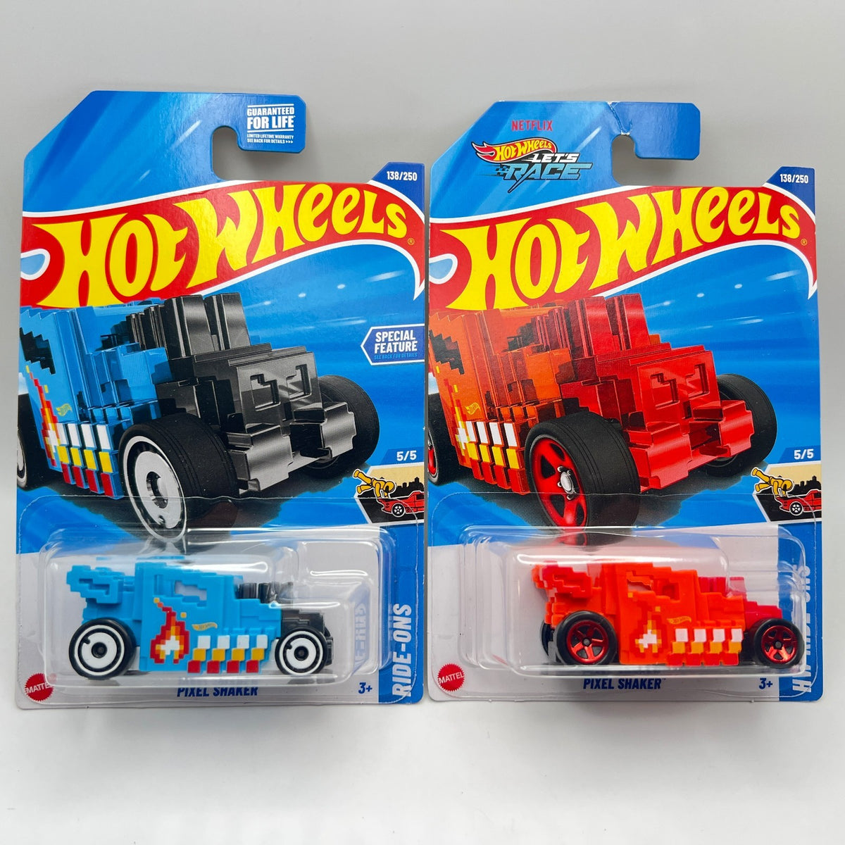 Hot Wheels Pixel Shaker Lot of 2 Blue & Orange HW Ride-Ons 5/5 138/250