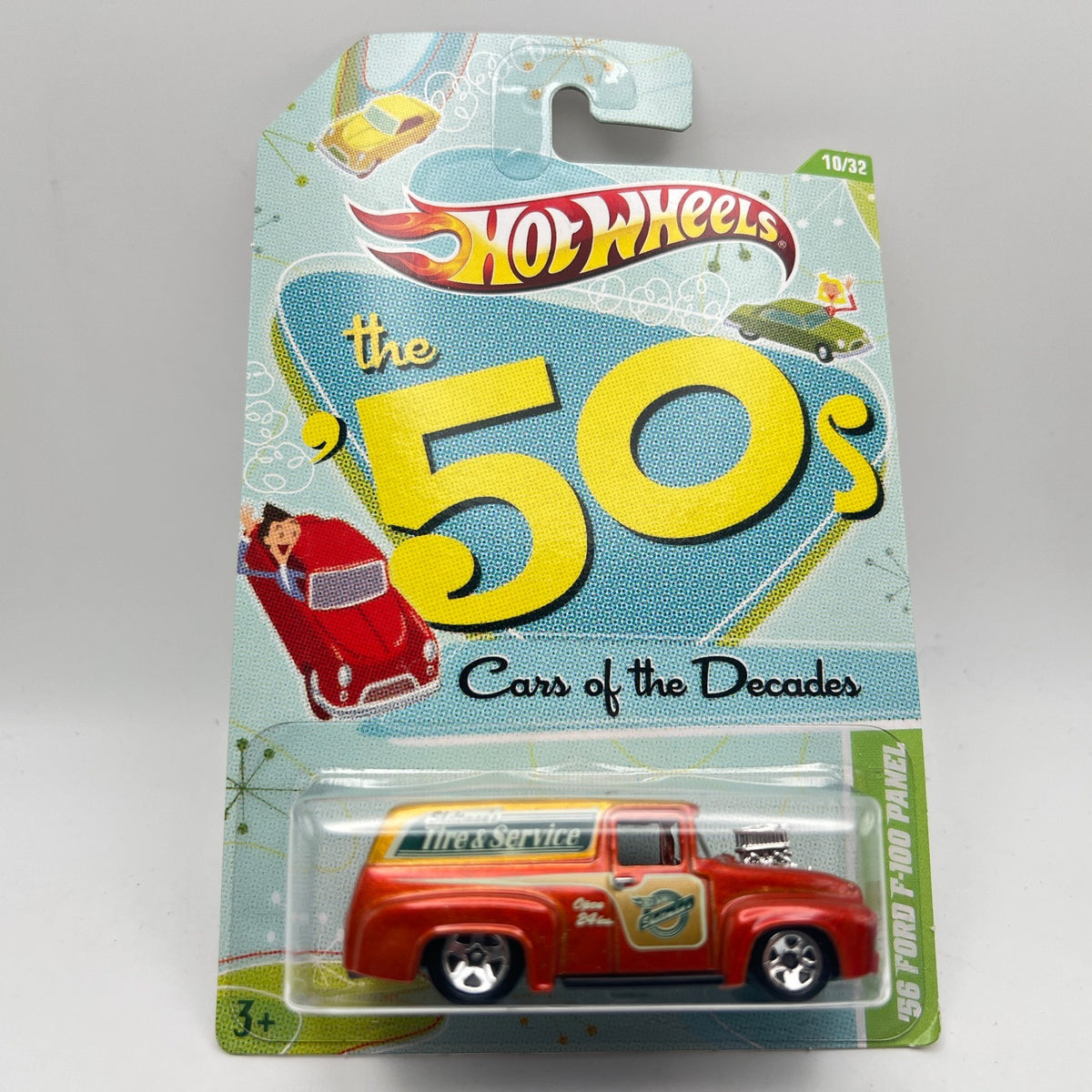 Hot Wheels '56 Ford F-100 Panel Orange Tire & Service Cars of the Decades 10/32