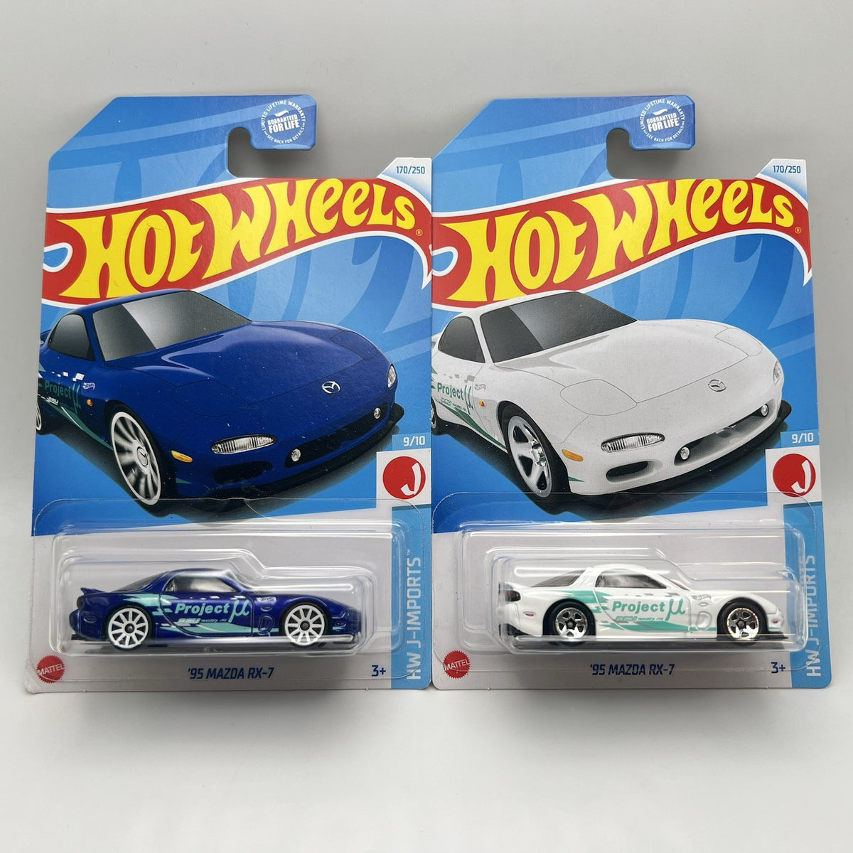 Hot Wheels '95 Mazda RX-7 White Project MU Blue White Color VARIATION set