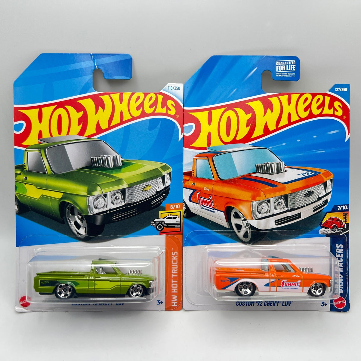 Hot Wheels Custom 72 Chevy LUV Lot of 2 Green Hot Trucks & Orange Drag Racers