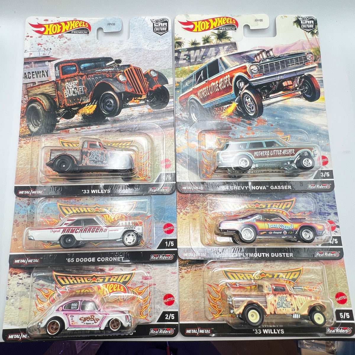 Hot Wheels Car Culture 2022 Drag Strip Demons Set of 5 + '33 Willys Chase 0/5