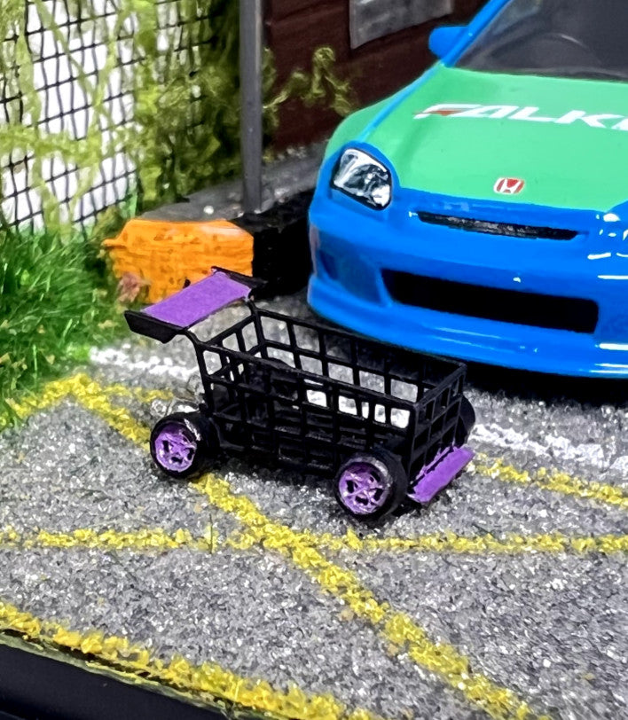 1/64 Diorama Slammed Shopping Cart - Custom Vehicle Garage Decor - Variations