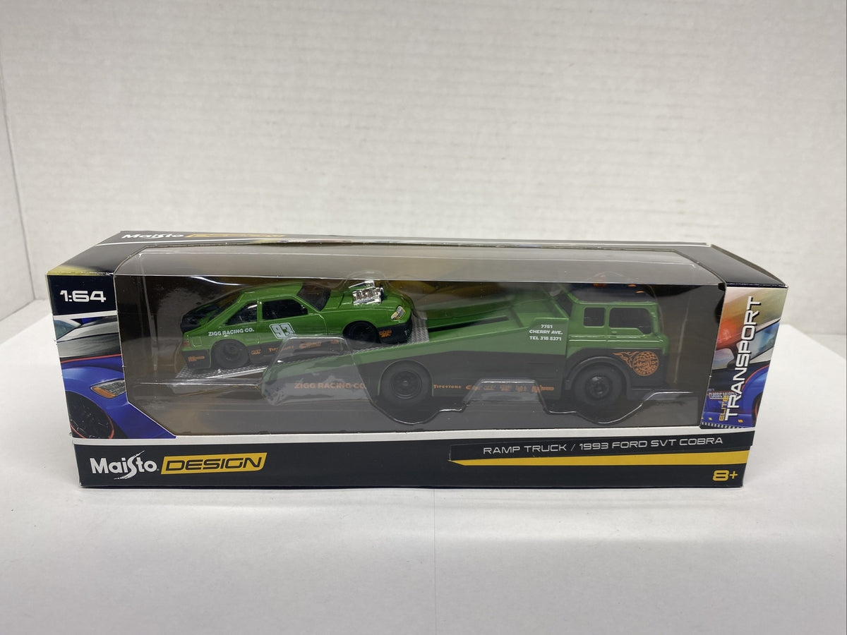 MAISTO DESIGN 1/64 ELITE TRANSPORT 1993 FORD SVT COBRA FOX BODY W/ Ramp Truck