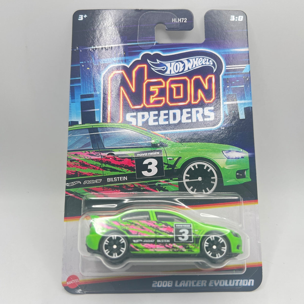 Hot Wheels 2008 Lancer Evolution Neon Speeders 3/8 Neon Green 1:64 Diecast