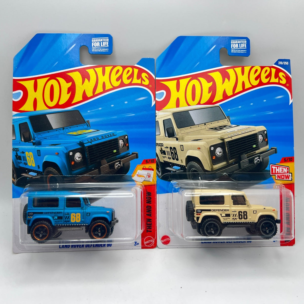 Hot Wheels Land Rover Defender 90 Lot of 2 Blue & Tan Then And Now 5/10 210/250