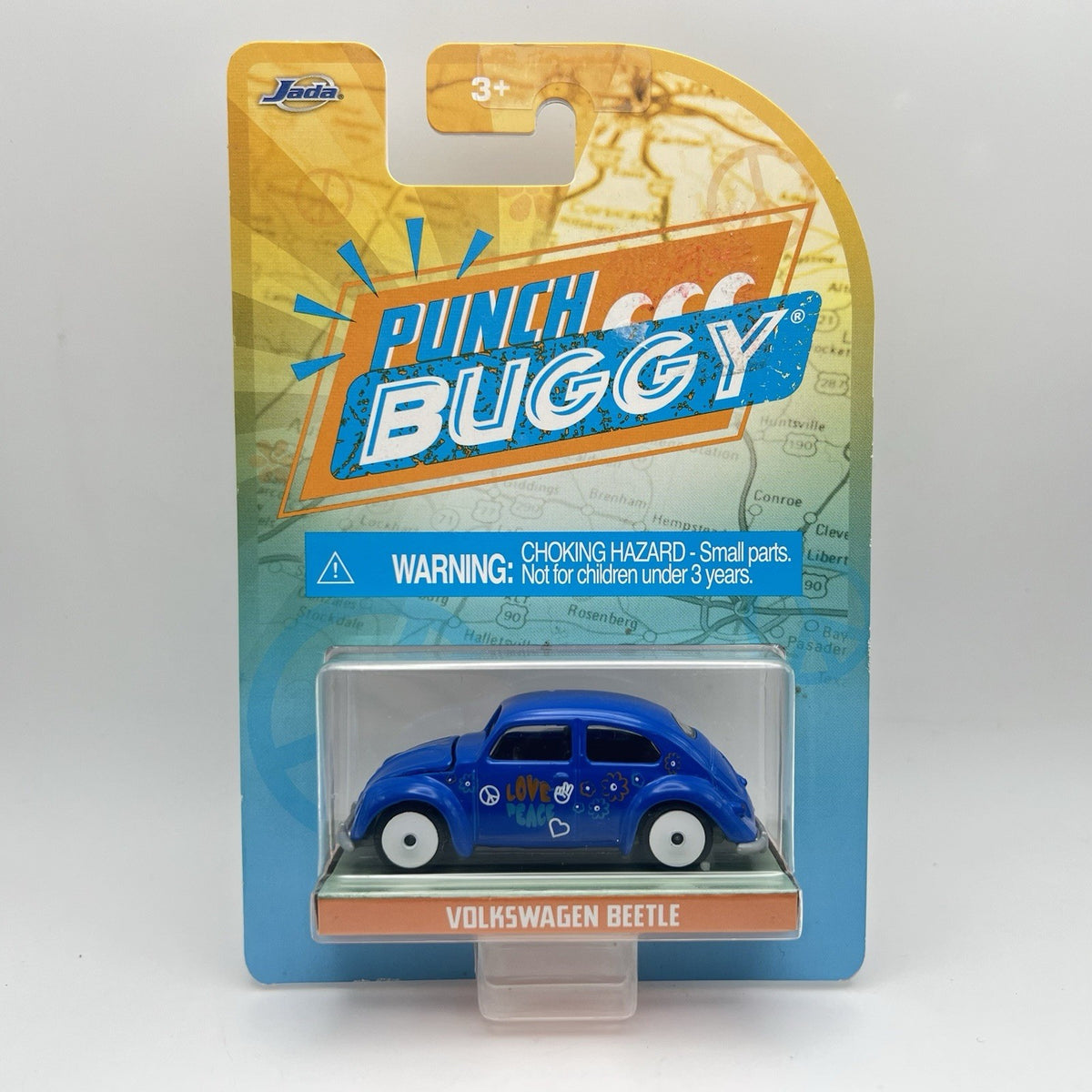Jada Punch Buggy 1960s Volkswagen Beetle VW Bug Love & Peace Blue 1/64 Scale