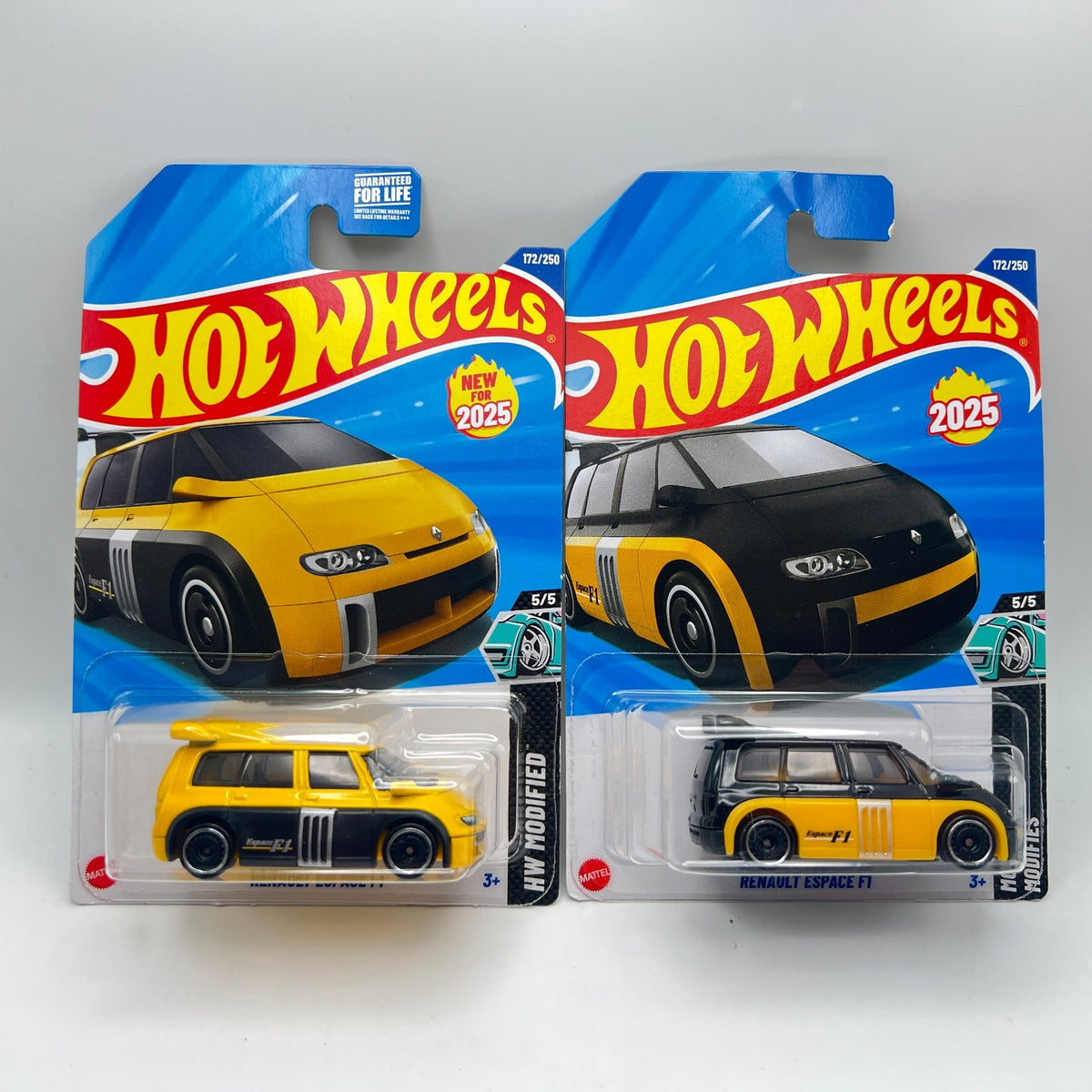 HOT WHEELS - LOT OF 2 - RENAULT ESPACE F1 1- YELLOW & 1-BLACK - HW MODIFIED 5/5