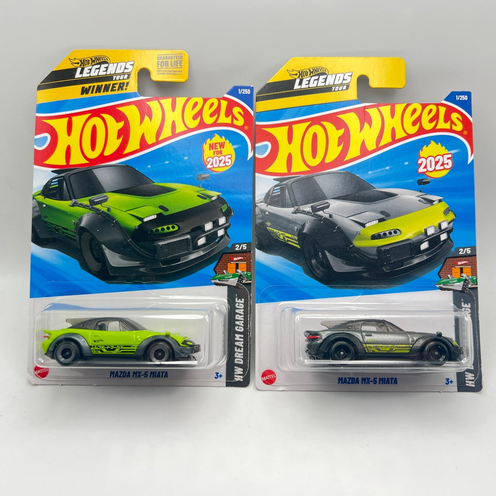 Hot Wheels Mazda MX-5 Miata Lot of 2 Gray + Green Winner 1/250 Dream Garage