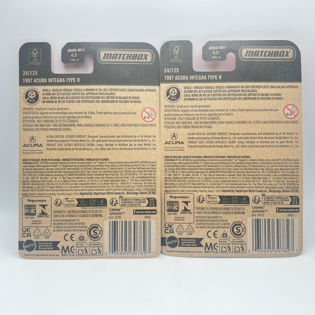 Matchbox 1997 Acura Integra Type R White 24/125 LHD & RHD Lot of 2 1:64