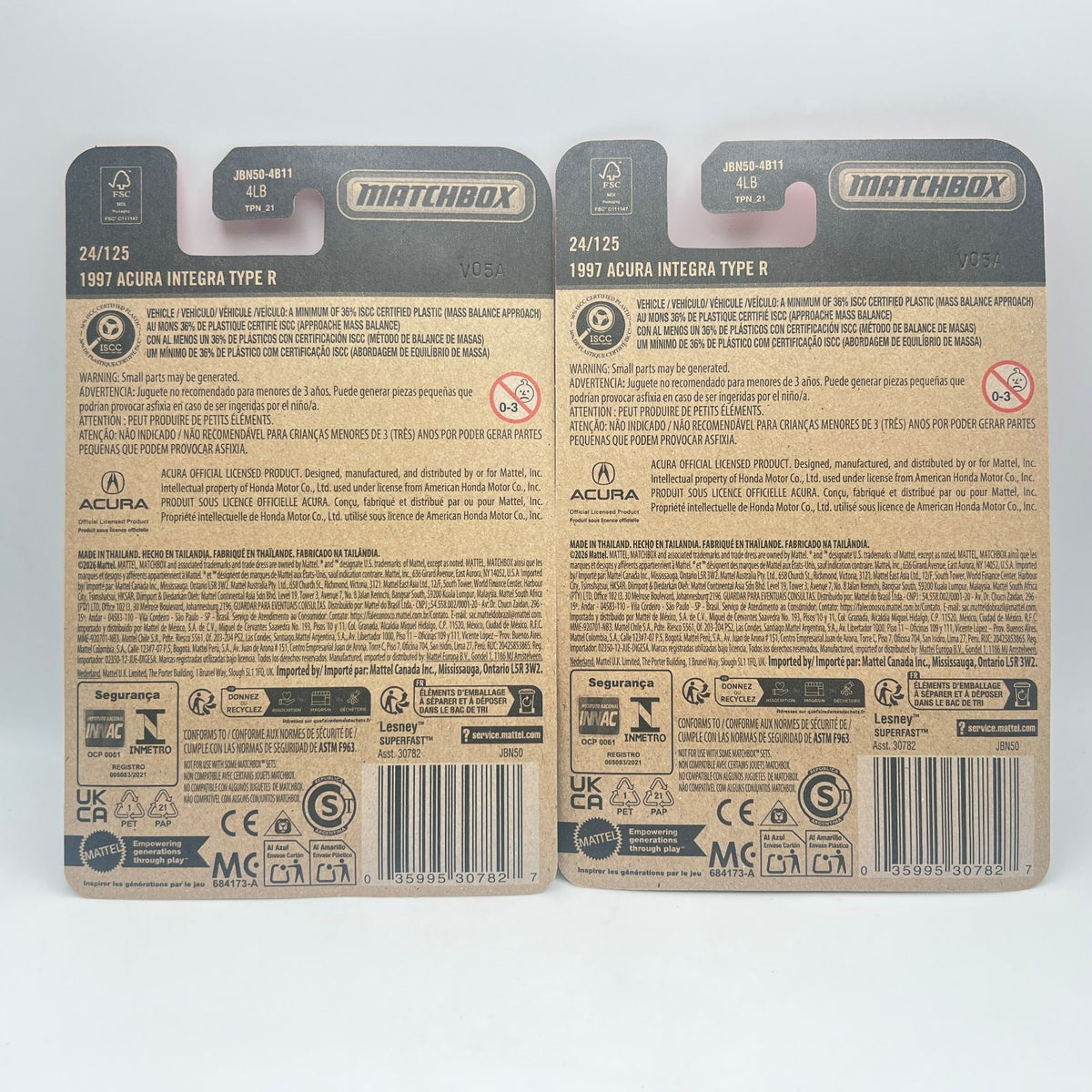 Matchbox 1997 Acura Integra Type R White 24/125 LHD & RHD Lot of 2 1:64
