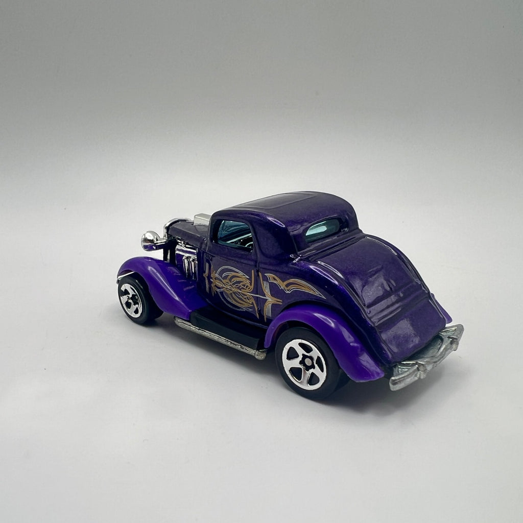 Hot Wheels 3-Window '34 Purple Gold Pinstripe Metal Base LOOSE 1/64