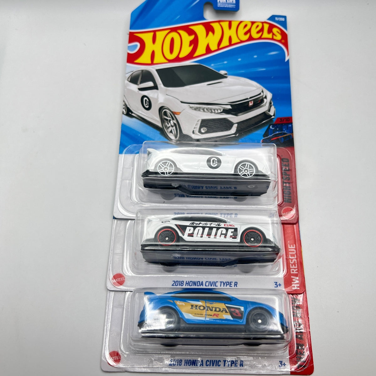 Hot Wheels 2018 Civic Type R Lot of 3 White 11/250 + Police + Blue
