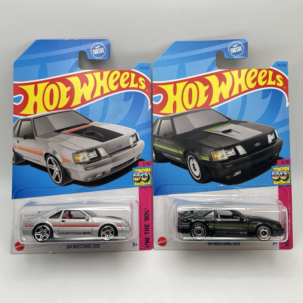 Hot Wheels 1984 MUSTANG SVO Lot of 2 Fox Body - 2023 The 80s - Black & Silver