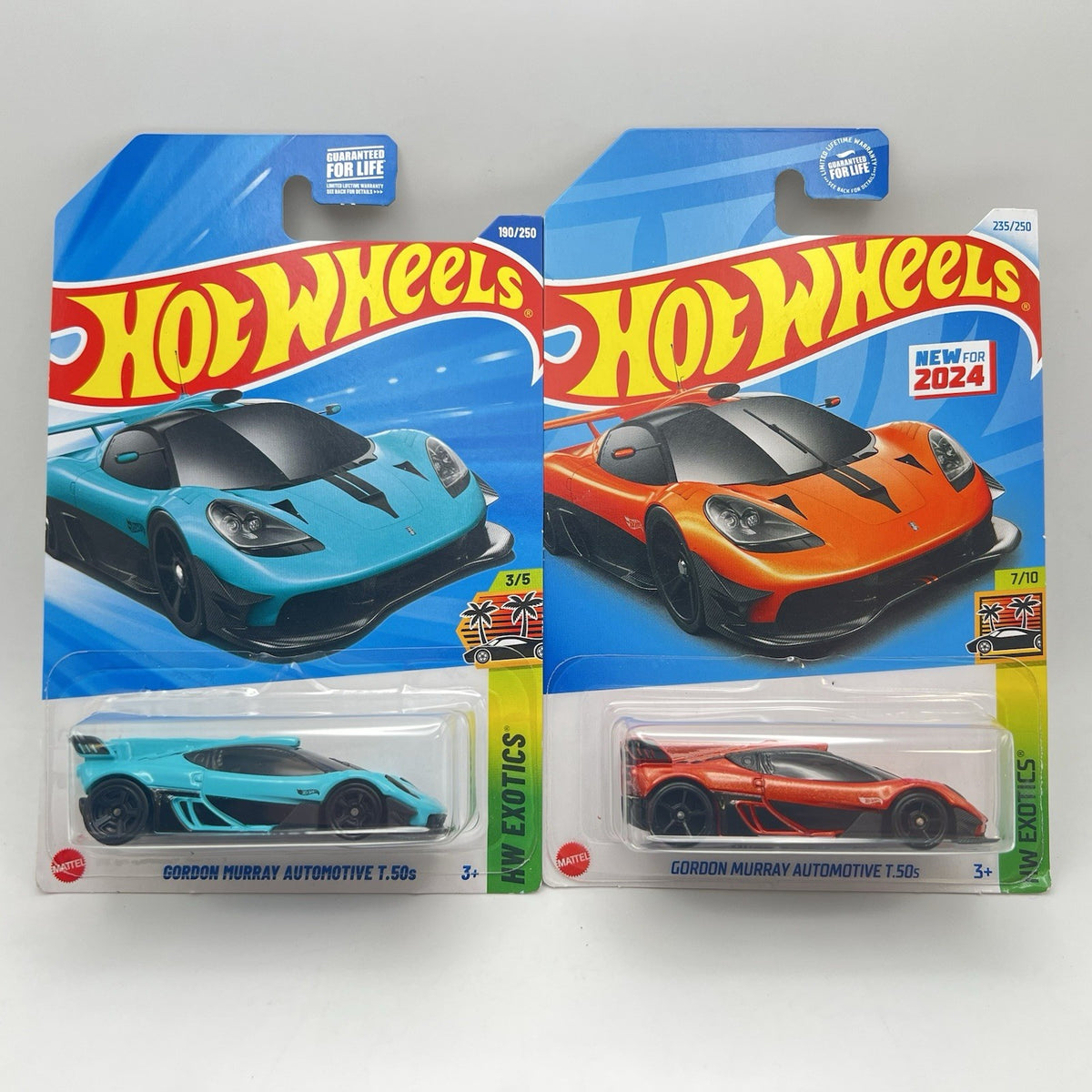 Hot Wheels Gordon Murray T.50s orange and teal lot of 2