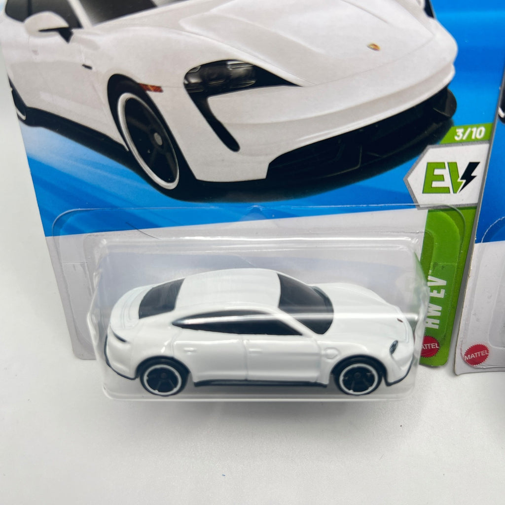 Lot Of 2 Hot Wheels Porsche Taycan Turbo S Green & White