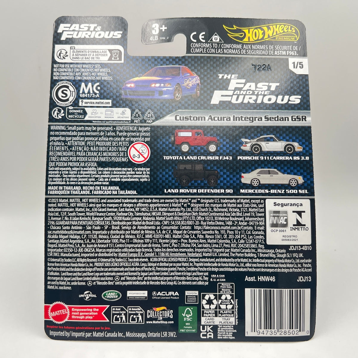 Hot Wheels Premium Custom Acura Integra Sedan GSR Fast and Furious 1/5