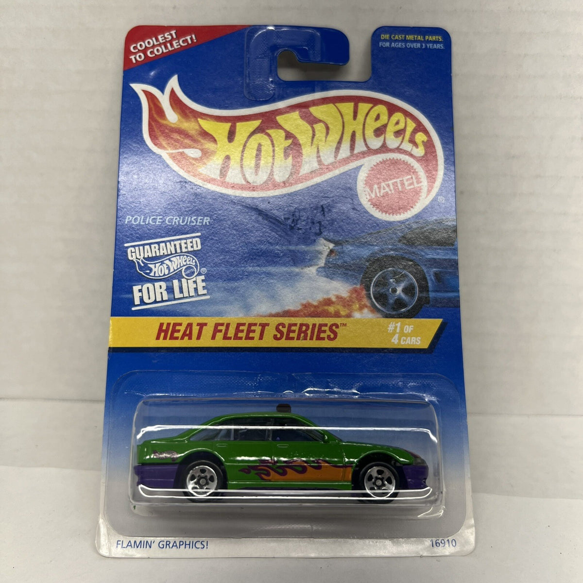 hot wheels police cruiser heat fleet series green w/flames on card