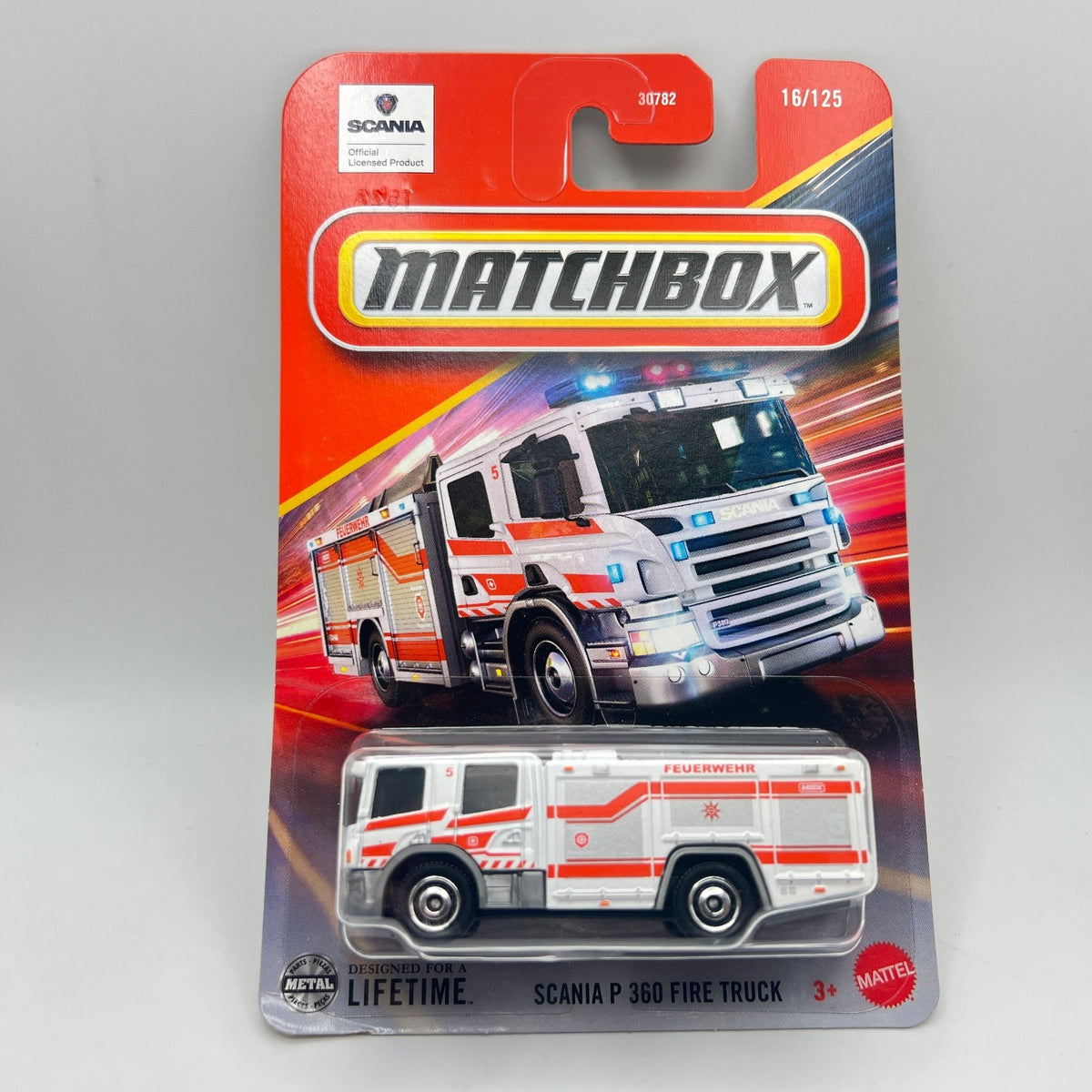 Matchbox Scania P 360 Fire Truck 16/125 White 1:64 Scale Diecast