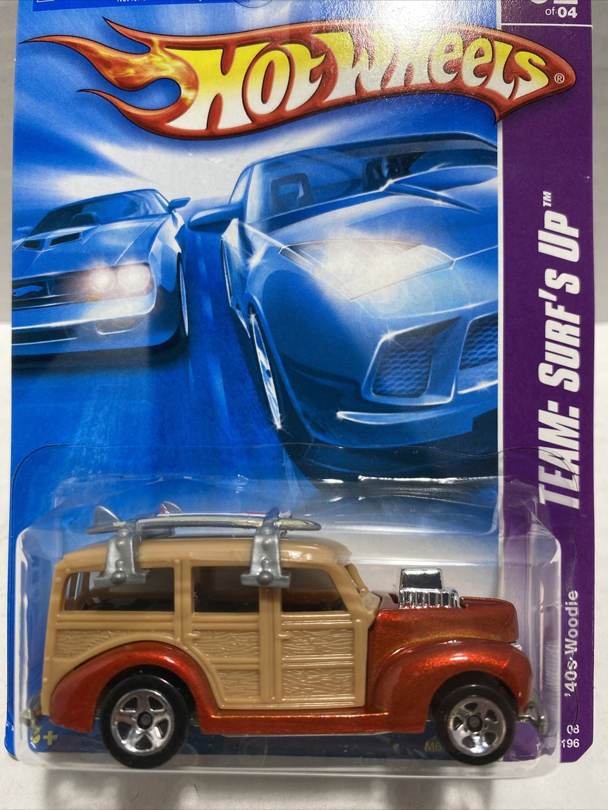 2008 Hot Wheels #118 Team: Surf's Up 3/4 '40s WOODIE Tangerine/Tan w/Chrome 5 Sp