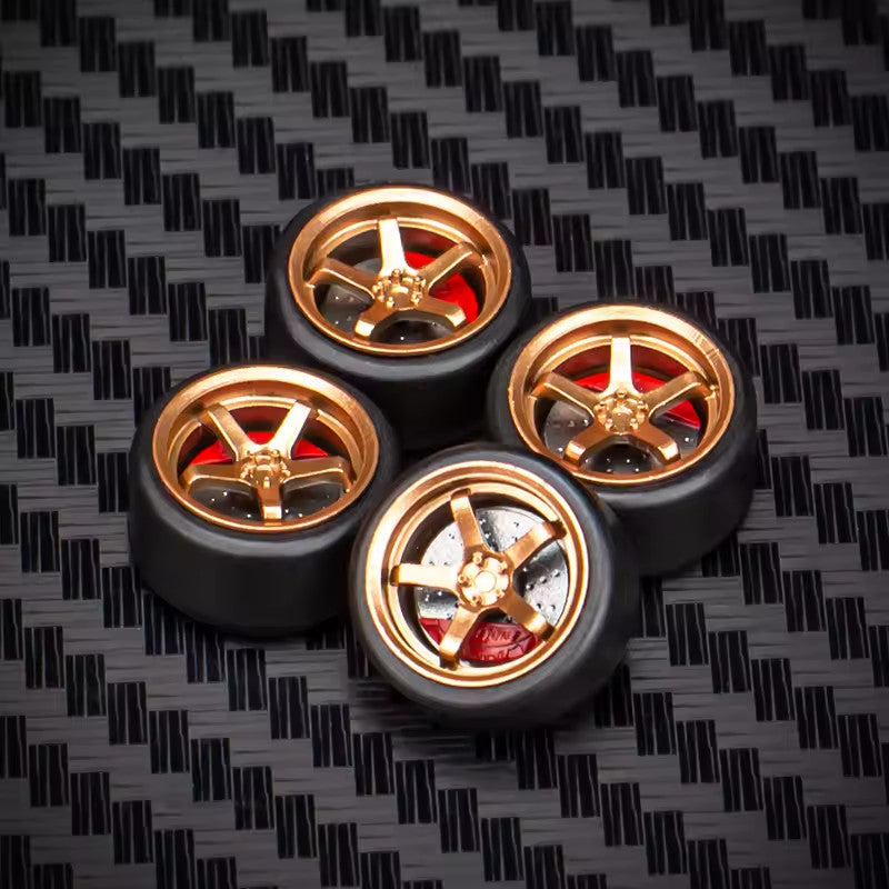 Scale 1/64 - Wheels w/ Bearings, Brake Caliper & Rubber Tire Set - Custom 1:64