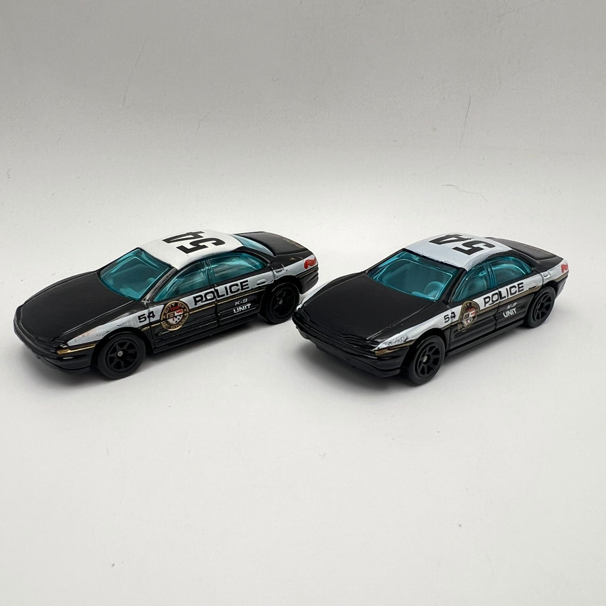 Hot Wheels Lot of 2 Demolition Man Police Cruiser #54 Black LOOSE 1/64