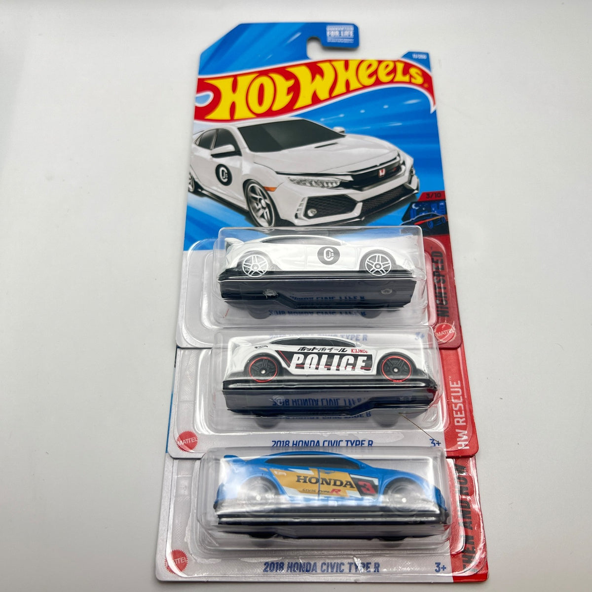 Hot Wheels 2018 Honda Civic Type R Lot of 3 White 11/250 Police Blue 123/250