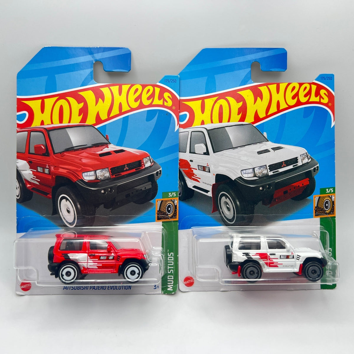 Hot Wheels Mitsubishi Pajero Evolution Lot of 2 Red & White Ralliart Mud Studs
