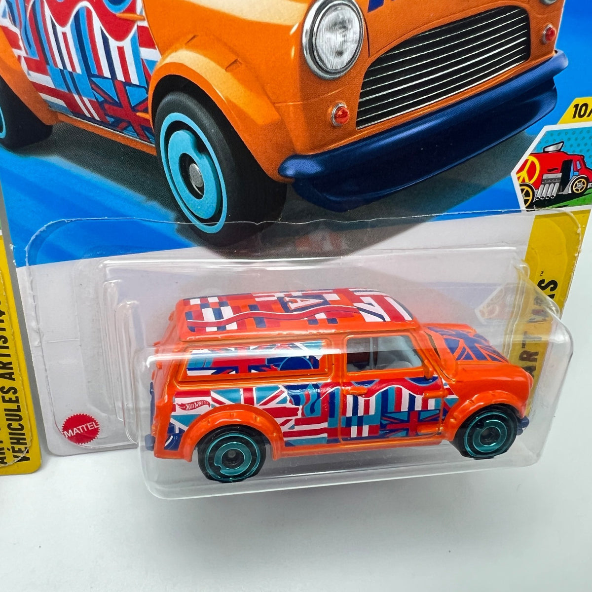 Hot Wheels 67 Austin Mini Van Lot of 2 Blue & Orange Union Jack HW Art Cars