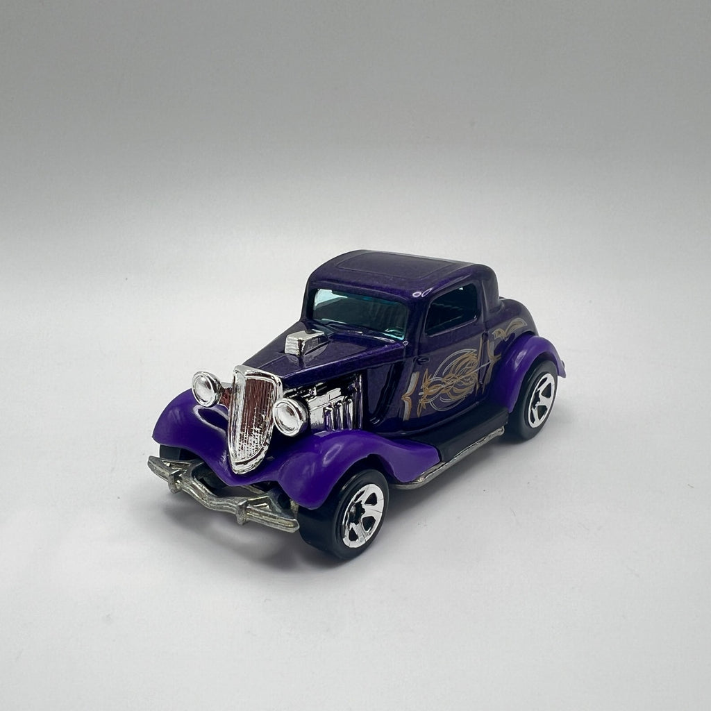 Hot Wheels 3-Window '34 Purple Gold Pinstripe Metal Base LOOSE 1/64