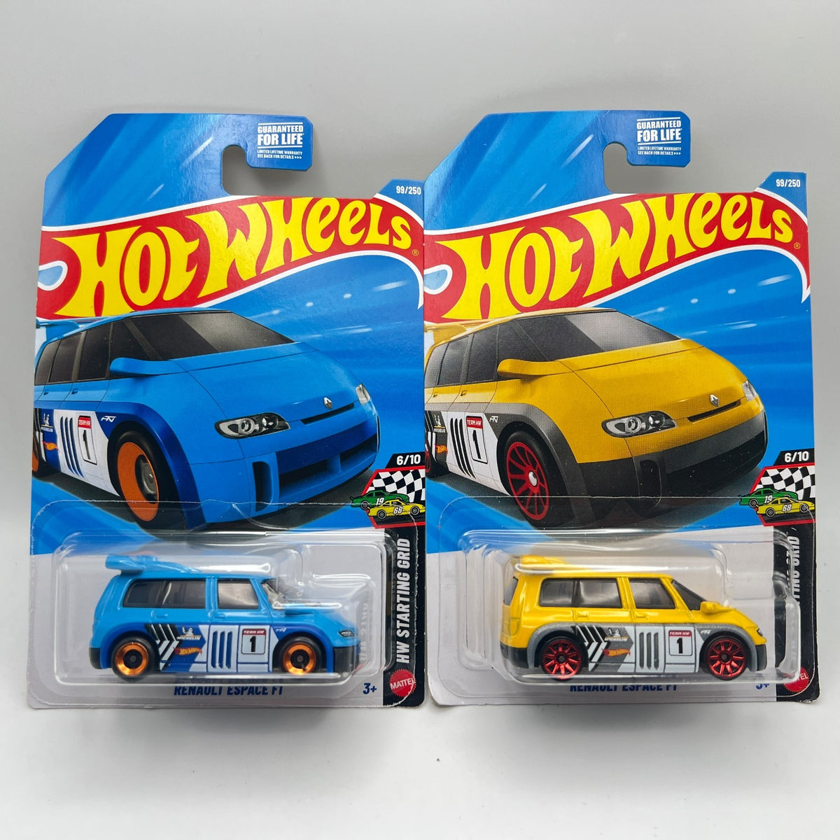 Hot Wheels Lot of 2 Renault Espace F1 Blue & Yellow HW Starting Grid 6/10 99/250