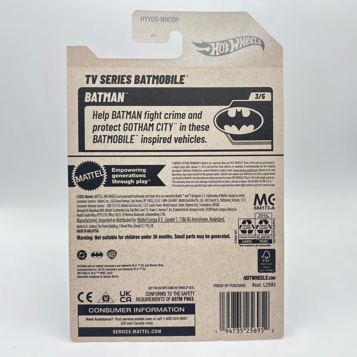 Hot Wheels TV Series Batmobile Red Batman 3/5 103/250 2025 US Card
