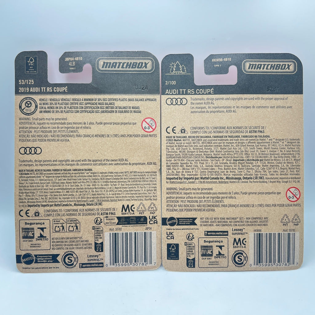 Matchbox Audi TT RS Coupe Lot of 2 Green 2/100 Silver 53/125 1:64