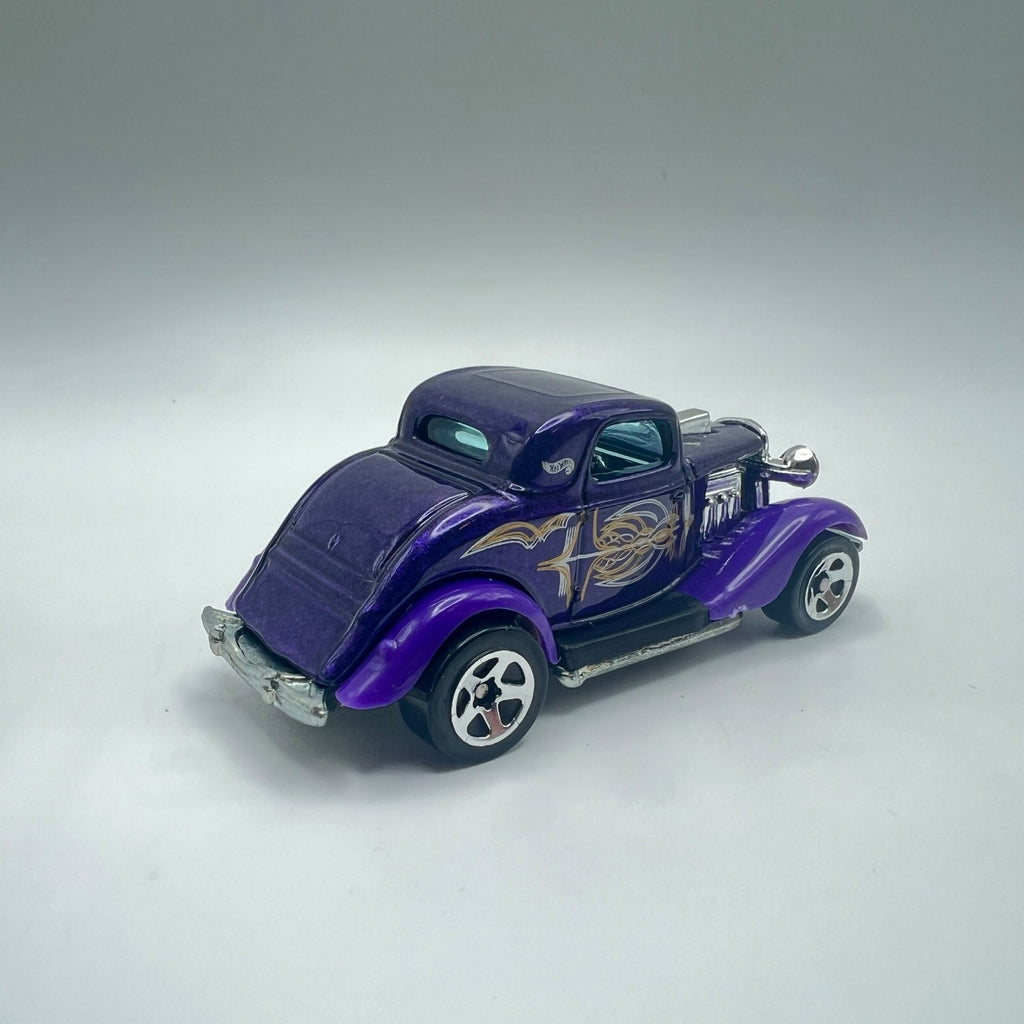 Hot Wheels 3-Window '34 Purple Gold Pinstripe Metal Base LOOSE 1/64