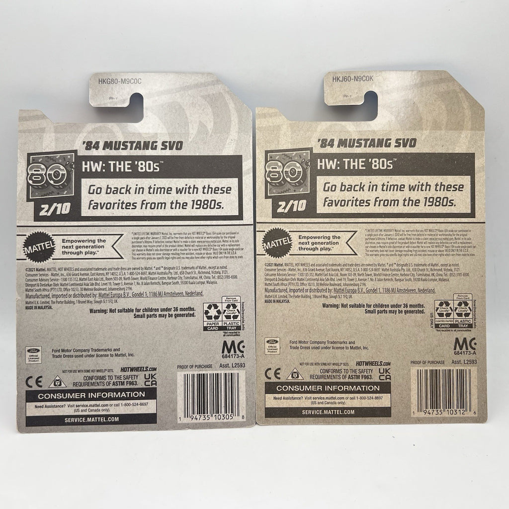 Hot Wheels 1984 MUSTANG SVO Lot of 2 Fox Body - 2023 The 80s - Black & Silver
