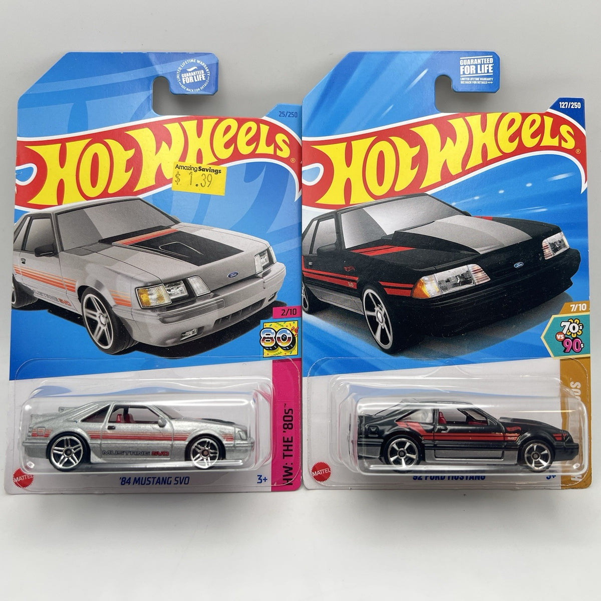 Hot Wheels 1984 MUSTANG SVO Lot of 2 Fox Body - 2023 The 80s - Black & Silver
