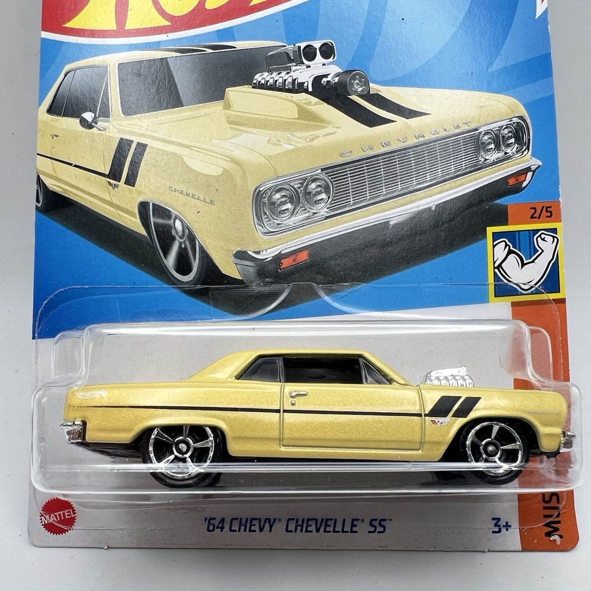 Hot Wheels 64 Chevy Chevelle SS Yellow Muscle Mania 2/5 Chrome & Black MC5 Wheel