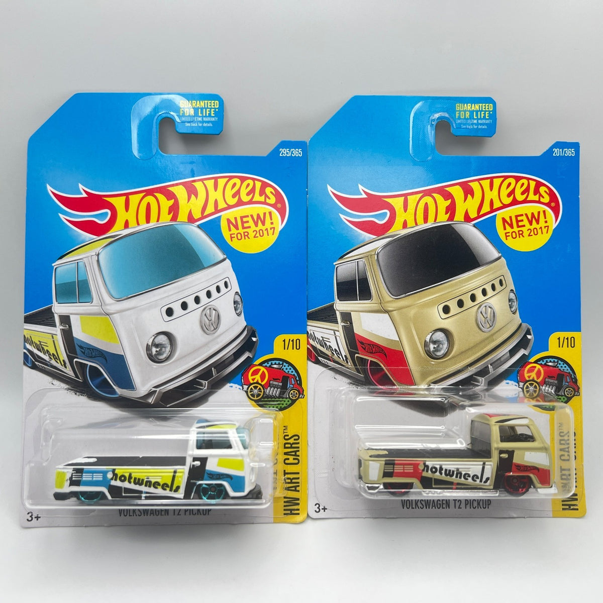 Hot Wheels Volkswagen T2 Pickup Lot of 2 White & Gold HW Art Cars 1/10 2017