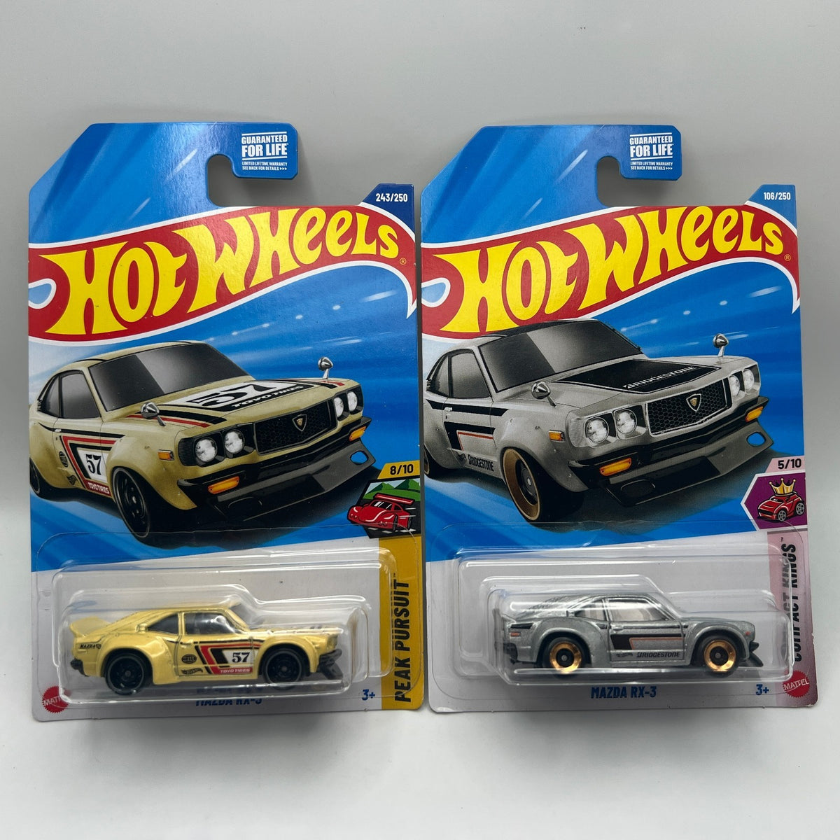 Hot Wheels Mazda RX-3 Lot of 2 Yellow 243/250 + Silver 106/250 Compact Kings