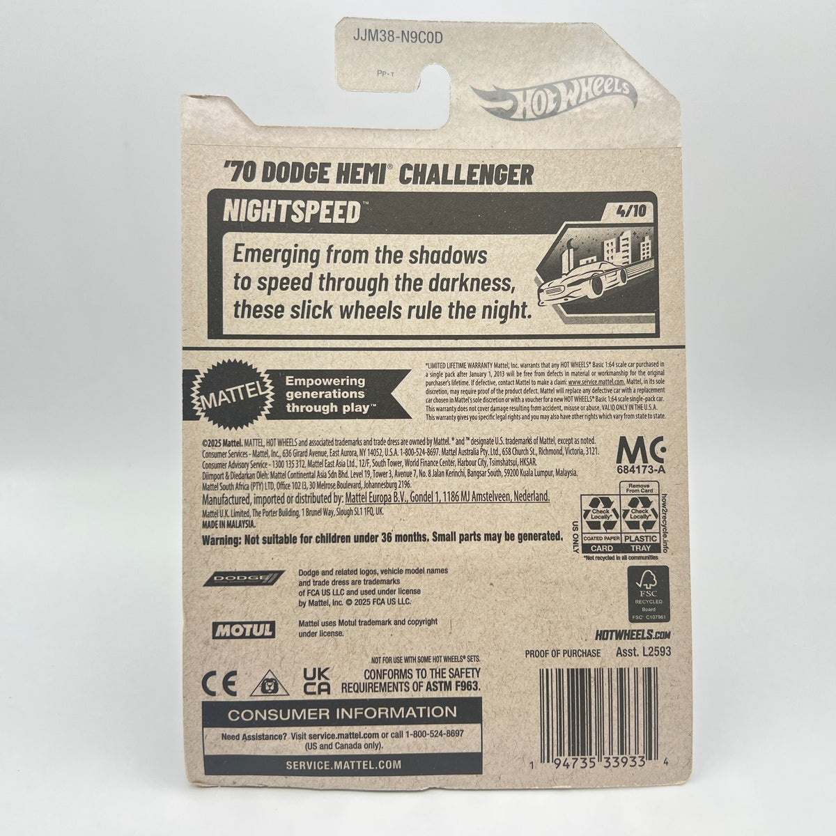 Hot Wheels 70 Dodge Hemi Challenger 36/250 Nightspeed ZAMAC 003 1:64