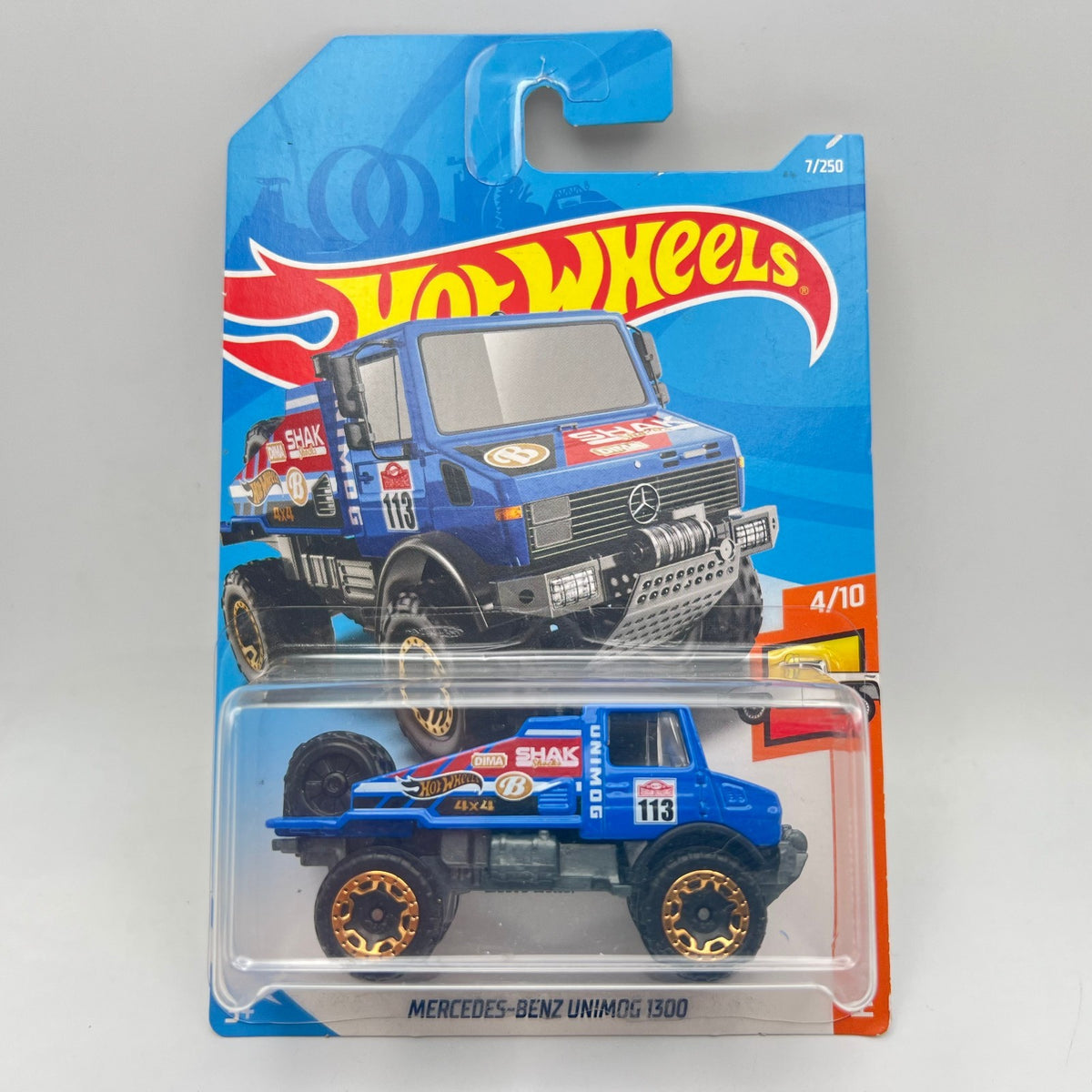 Hot Wheels Mercedes-Benz Unimog 1300 HW Hot Trucks 4/10 7/250 Blue Carded