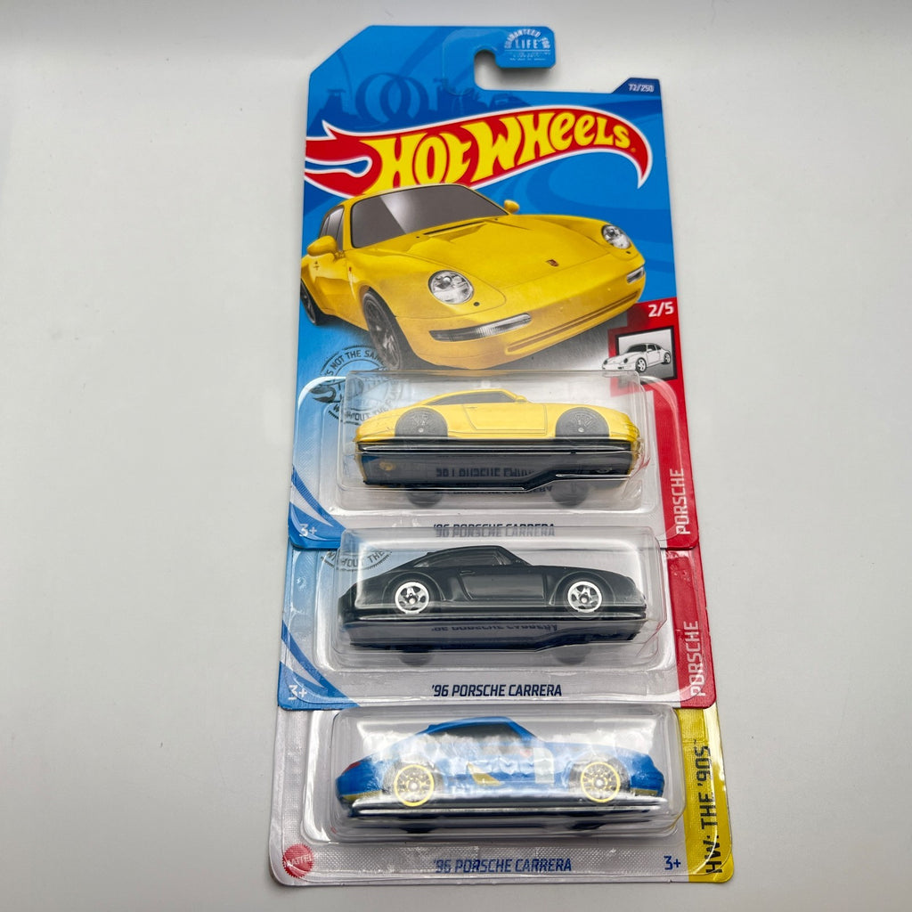 Hot Wheels '96 Porsche Carrera Lot of 3 Yellow + Black 72/250 + Blue 174/250