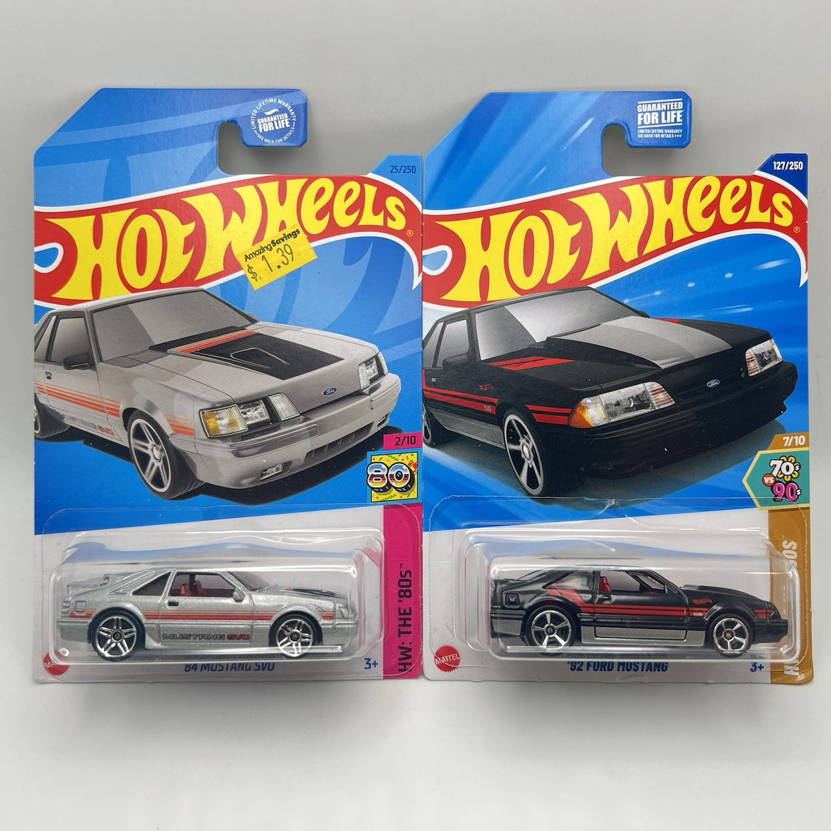 Hot Wheels 1984 MUSTANG SVO Lot of 2 Fox Body - 2023 The 80s - Black & Silver