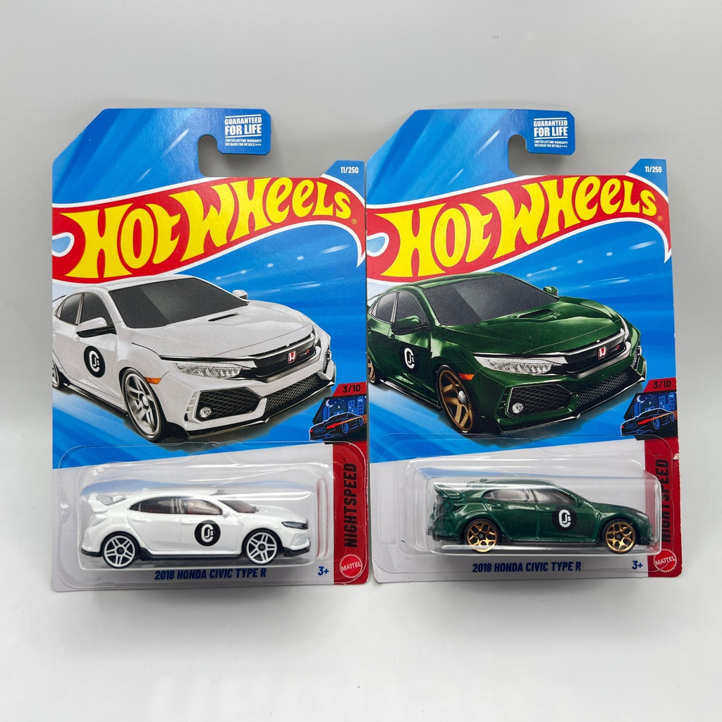 Hot Wheels 2018 Honda Civic Type R Lot of 2 White Green Nightspeed