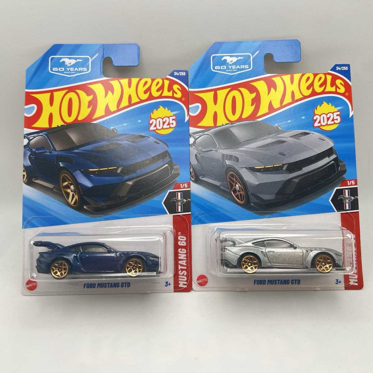 HOT WHEELS - LOT OF 2 -FORD MUSTANG GTD 1- SILVER & 1-BLUE - 1/5