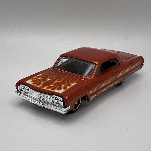 '64 Impala Hot Wheels 2024 Flames Series Metalflake Orange RSW Rims 1:64 Loose