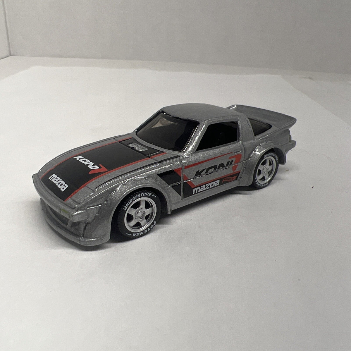 HOT WHEELS MAZDA RX-7 #167 SILVER JDM KONI ROTARY GOLD DRIFT With Real Riders