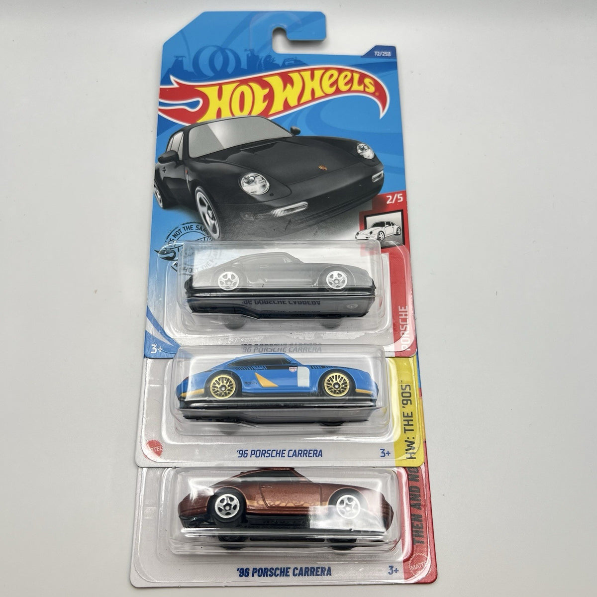 Lot of 3 Hot Wheels ‘96 Porsche 911 Carrera Black, Blue And Brown  NEW