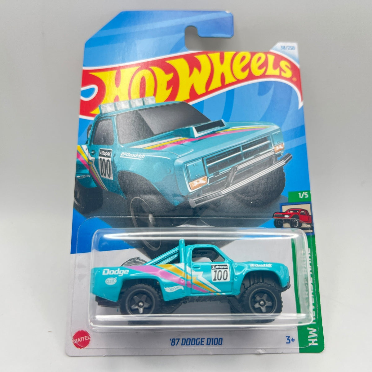 Hot Wheels '87 Dodge D100 Teal 38/250 HW Reverse Rake 1/5