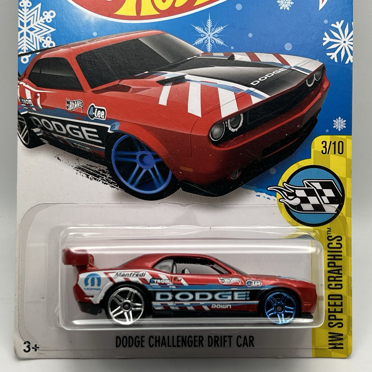 Hot Wheels Snowflakes Dodge Challenger Drift Car red
